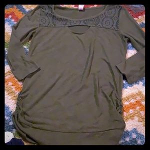 4/$20Lace cutout Dark olive green 3/4 sleeve shirt